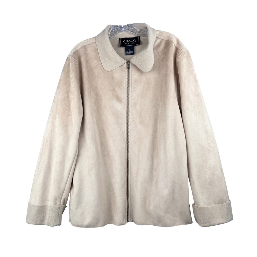 Faux Suede Zip Jacket Tan Beige Womens XL COACO New York